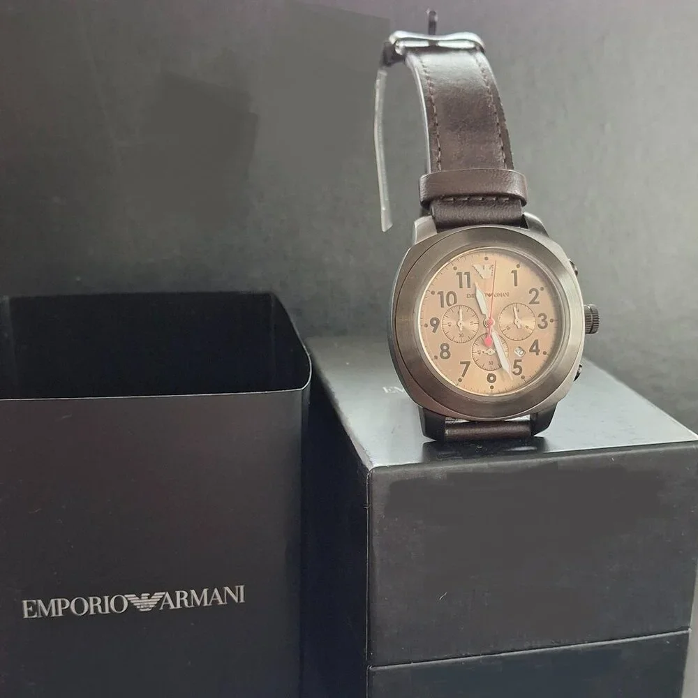Vintage Emporio Armani Men's Sportivo AR6055 Gunmetal Leather Quartz Watch 46mm - Picture 5 of 7